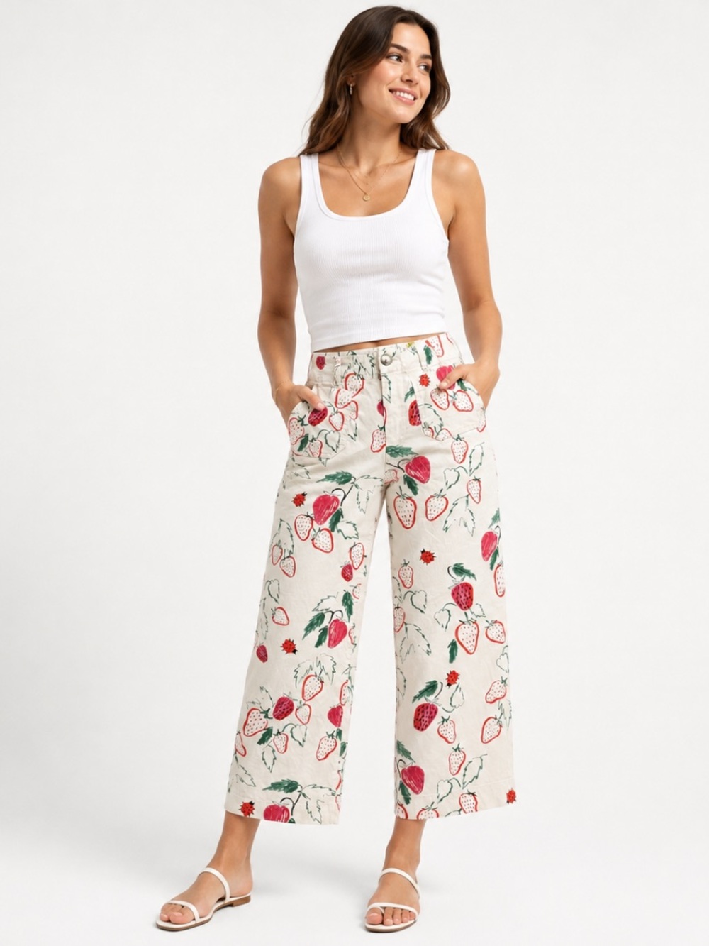 Phthalo Ruth Maeve The Colette Crop High-Rise Wide-Leg Pants Linen Blend Size 26